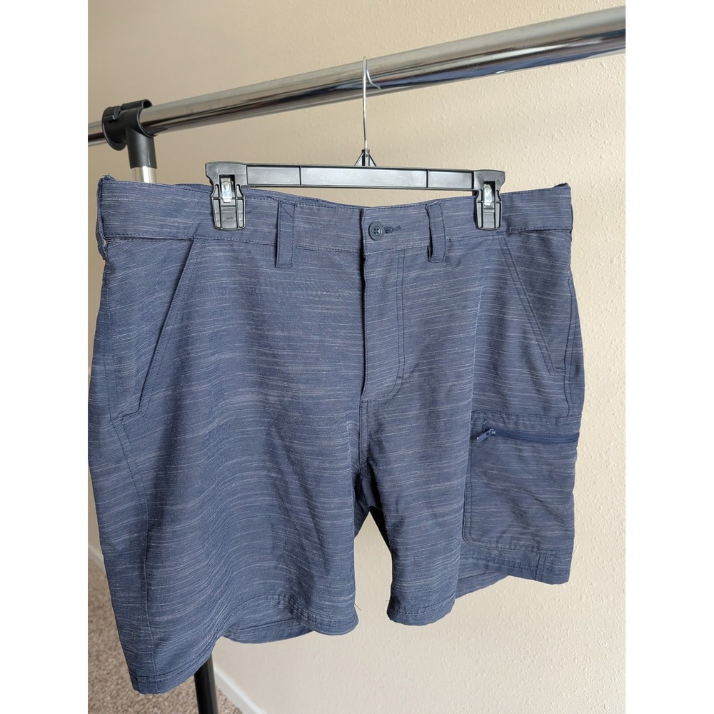Huk Mens Performance Fishing Shorts Navy Blue Heathered Stripe Size XL Pocket